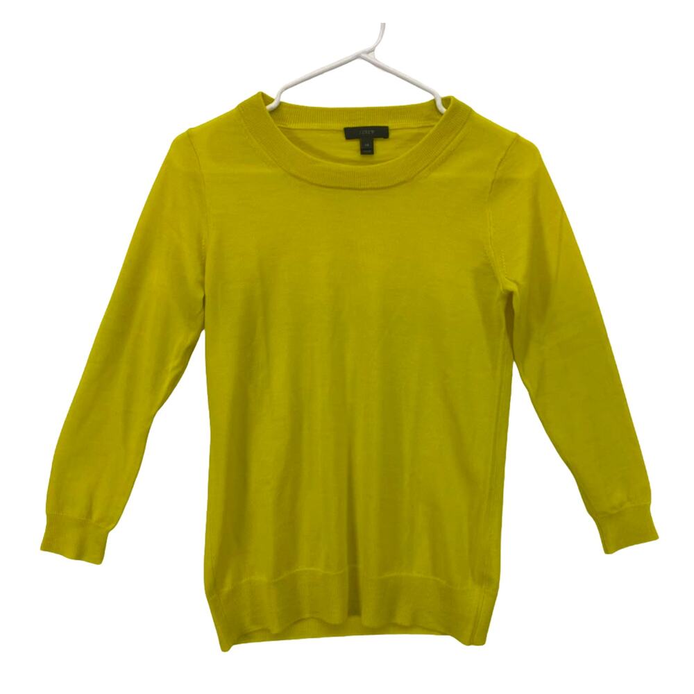 J. Crew Sweater Top Women's Yellow Merino Wool Pullover Knit 3/4 Sleeve Sz XS